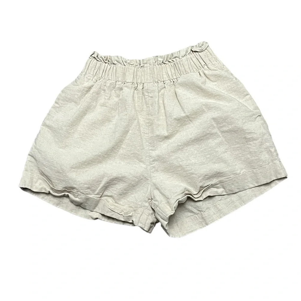 Crescent Beige High Rise Linen Shorts Women Size S Classic Coastal Old Money - Picture 2 of 10